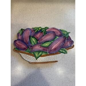 Vintage Eggplant Vegetable Basket Ceramic Wall Trivet Decor Made in Italy